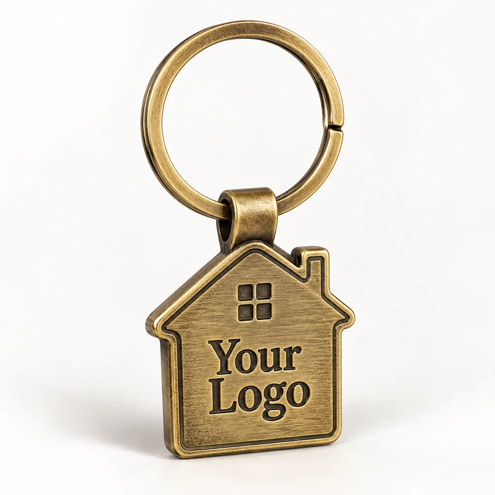 Brass House Key Tag Metal Keychain